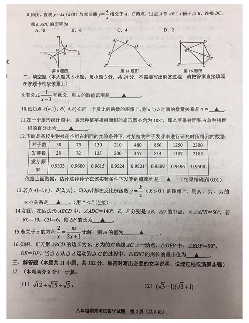 江苏省连云港市东海县2021-2022学年八年级下学期期末考试数学试题第2页