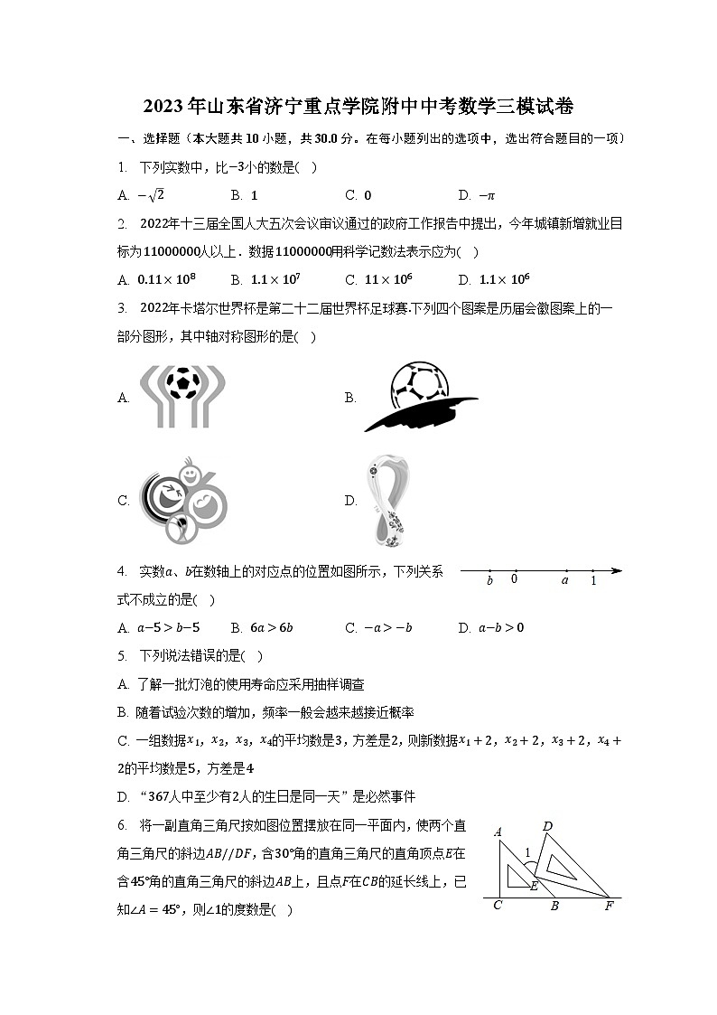 2023年山东省济宁重点学院附中中考数学三模试卷第1页