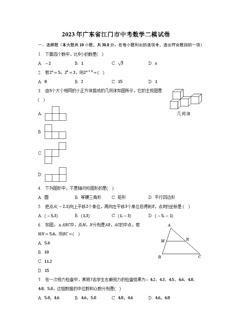 2023年广东省江门市中考数学二模试卷(含解析)01
