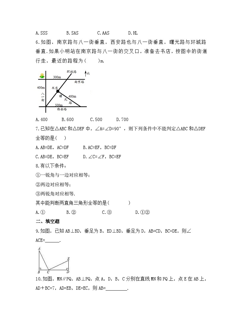 2023年浙教版数学八年级上册《2.8 直角三角形全等的判定》课时精品练习(含答案)02