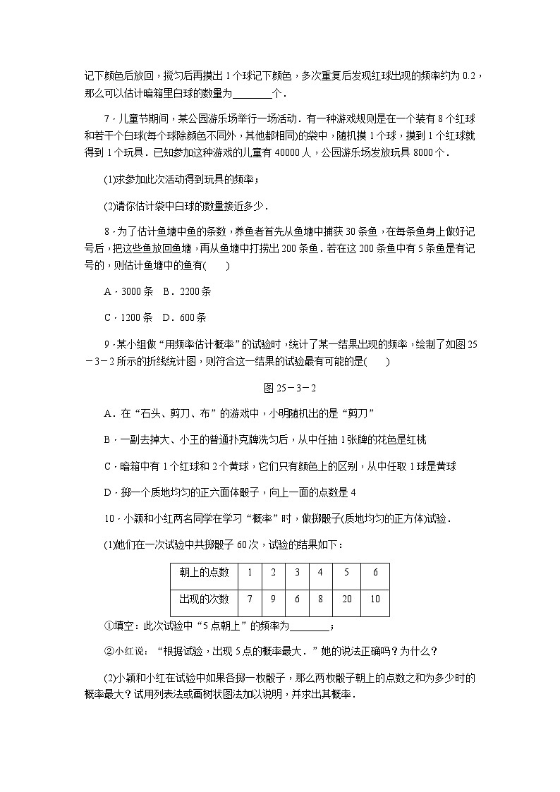 人教版九年级数学上册25.3 用频率估计概率练习题02
