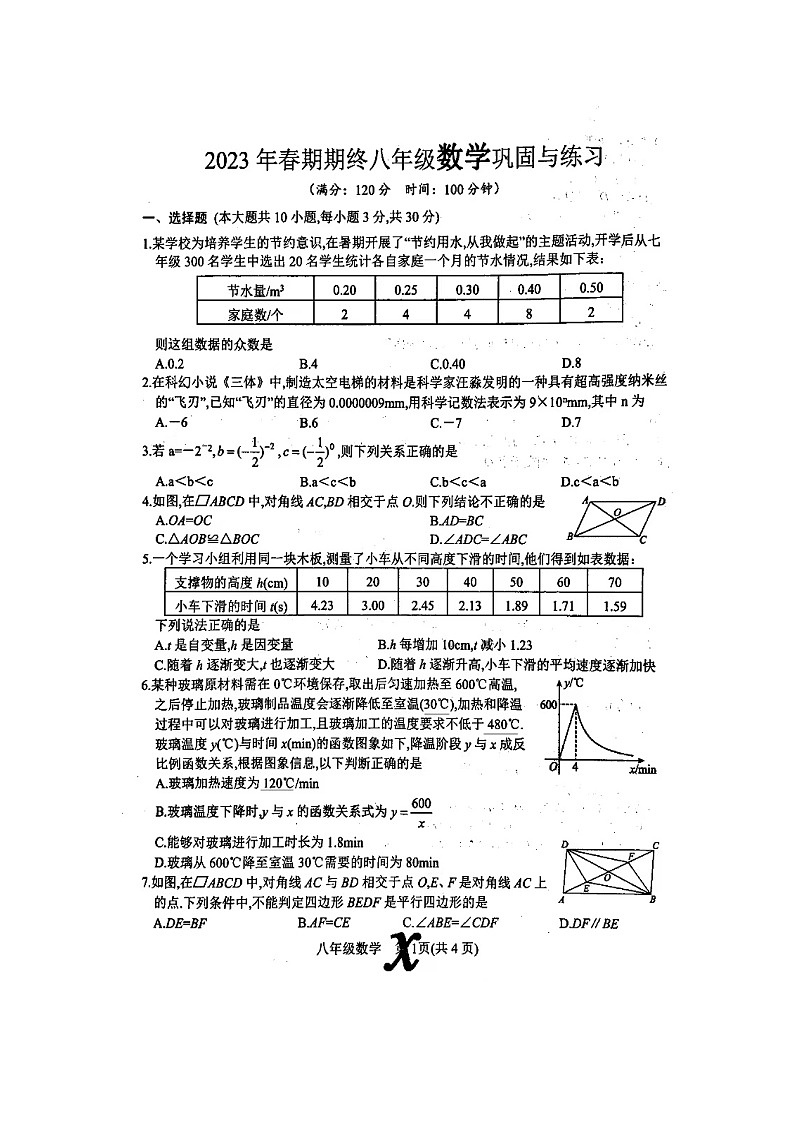 河南省南阳市内乡县2022-2023学年八年级下学期6月期末数学试题第1页