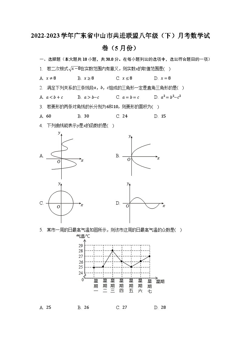 2022-2023学年广东省中山市共进联盟八年级(下)月考数学试卷(5月份)(含解析)第1页