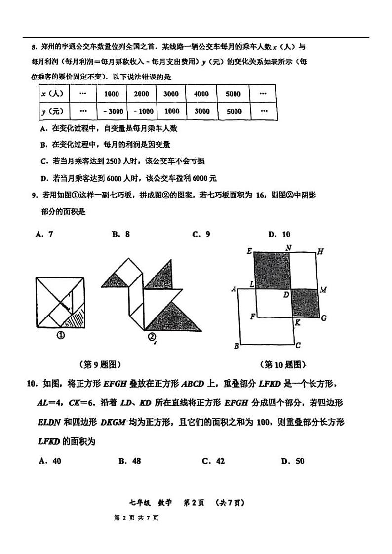 河南省郑州市金水区河南省实验中学2022---2023学年七年级下期期末数学卷(含答案)第2页