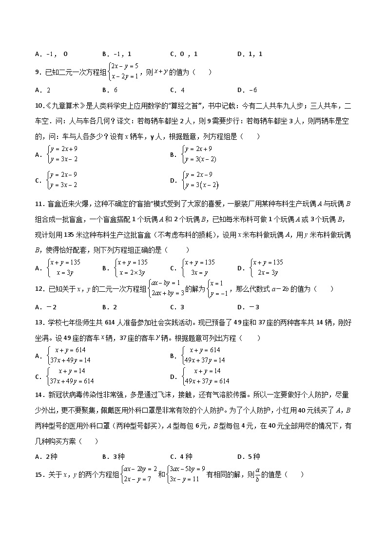 【暑假培优训练】2023年人教版数学七年级（七升八）暑假第08天：《二元一次方程组》提升训练02