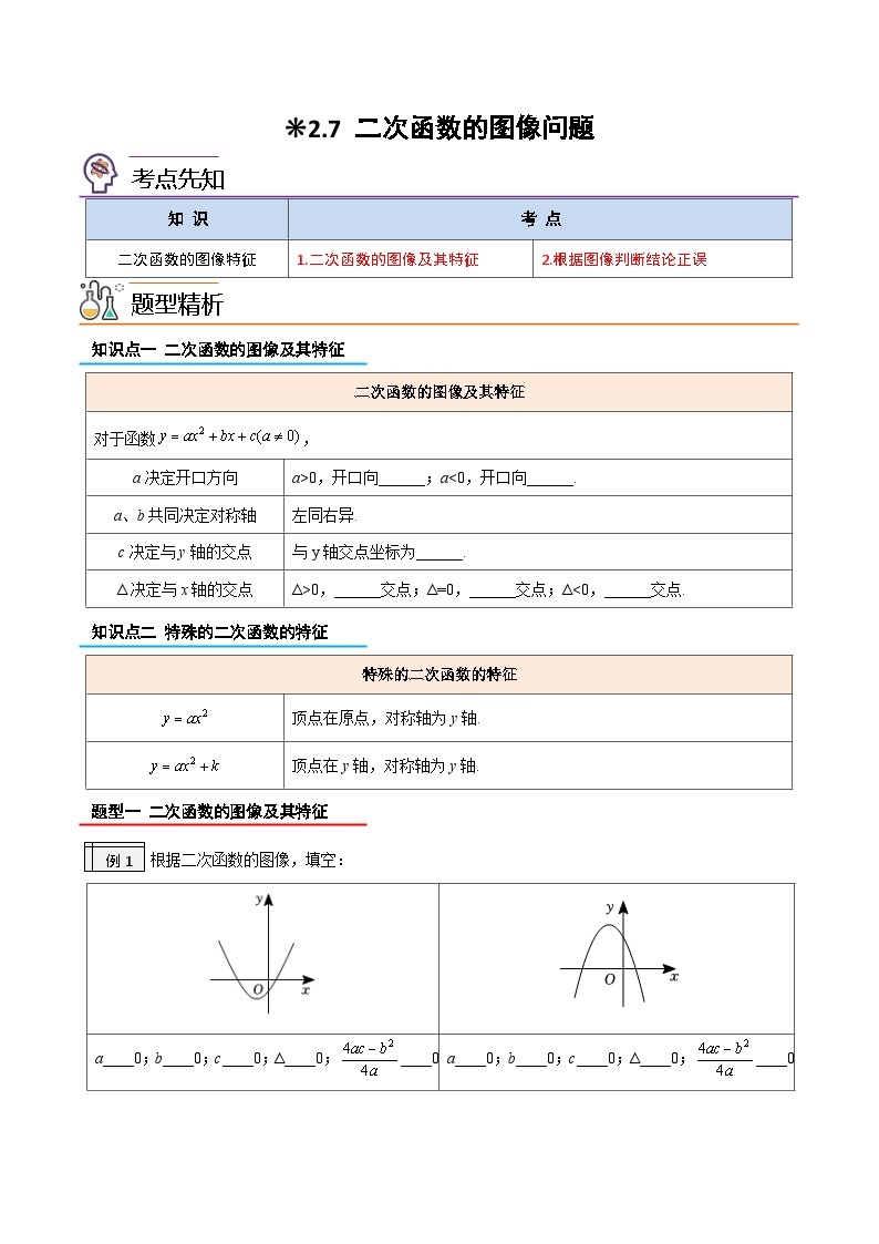 【暑假提升】2023年人教版数学八年级（八升九）暑假-专题2.7《二次函数的图像问题》预习讲学案01