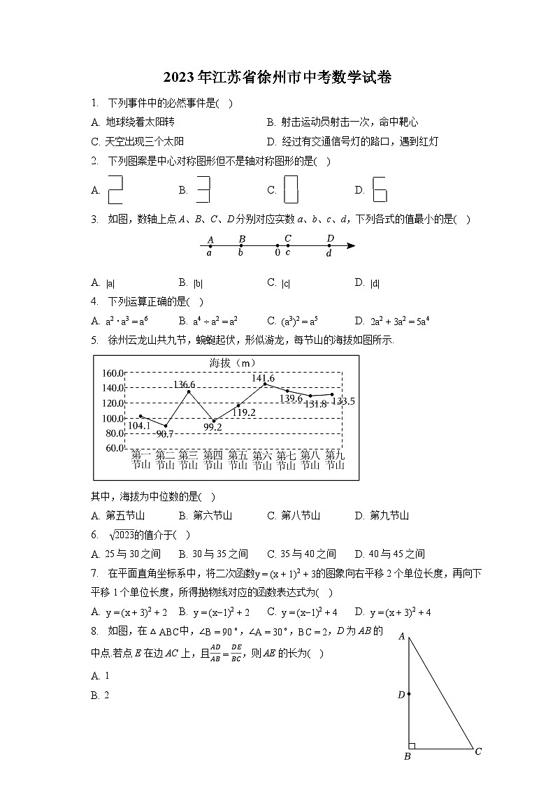2023年江苏省徐州市中考数学试卷(含答案解析)第1页