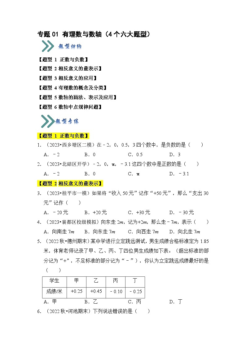 专题01 有理数与数轴(4个六大题型)(原卷版)第1页