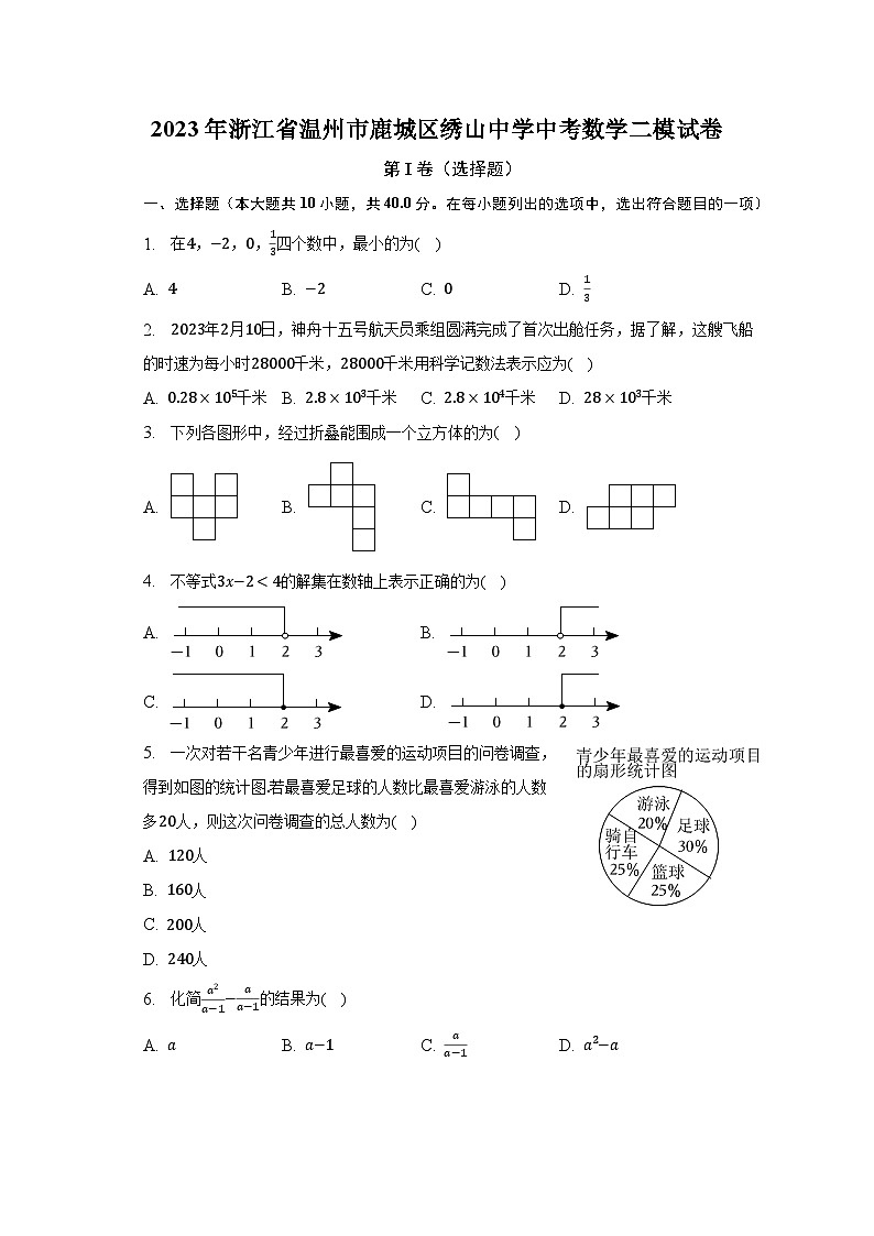 2023年浙江省温州市鹿城区绣山中学中考数学二模试卷第1页