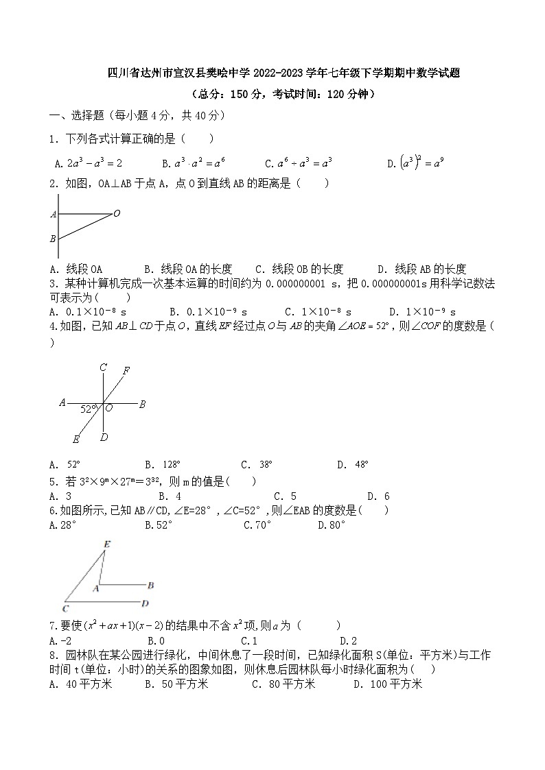 四川省达州市宣汉县樊哙中学2022-2023学年七年级下学期期中数学试题01