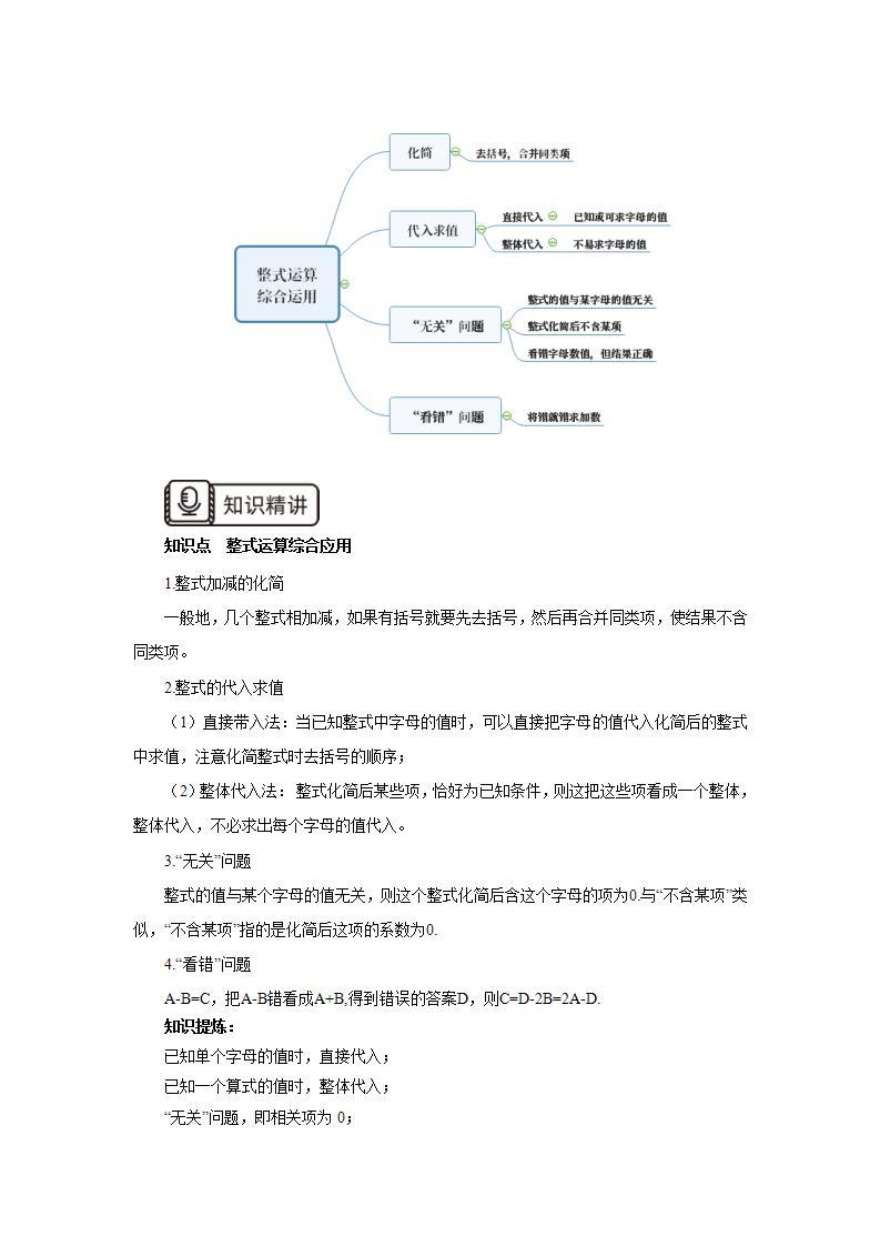 新人教版数学七上  2.3.2 章末复习第6讲《整式运算综合应用》(课前反馈+PPT+教案+分层练习)02