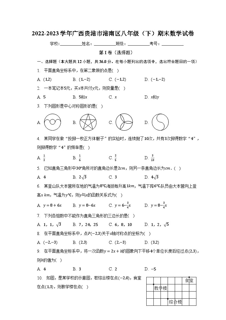 2022-2023学年广西贵港市港南区八年级(下)期末数学试卷(含解析)01