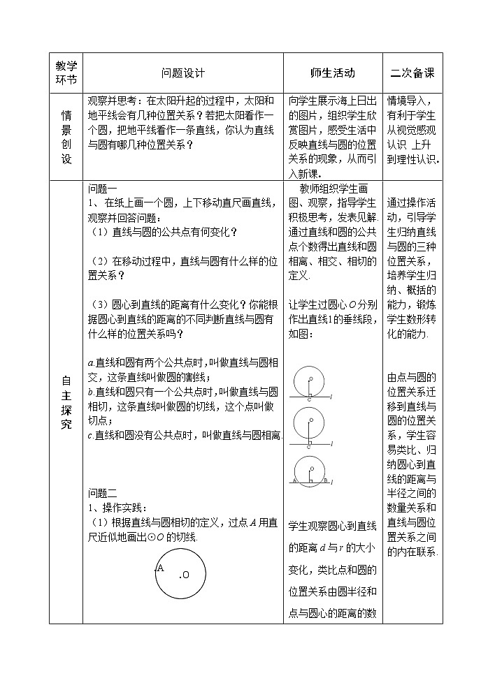 人教版九年级数学上册24.2.2《 直线和圆的位置关系》第1课时教案第2页