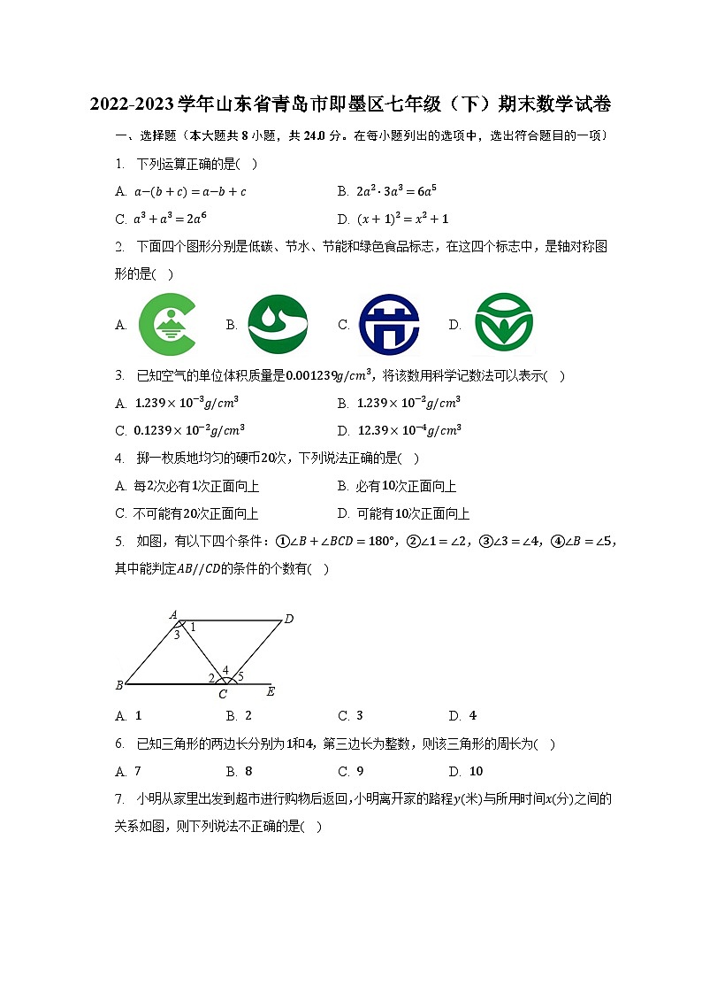 2022-2023学年山东省青岛市即墨区七年级(下)期末数学试卷(含解析)第1页