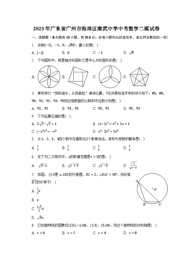 2023年廣東省廣州市海珠區(qū)南武中學(xué)中考數(shù)學(xué)二模試卷(含解析)第1頁