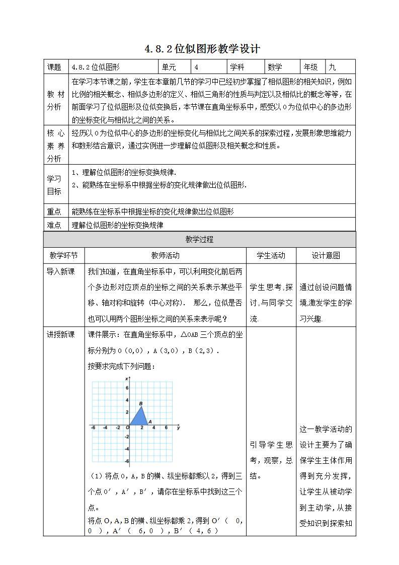 【核心素养目标】4.8.2《图形的位似》课件+教案01