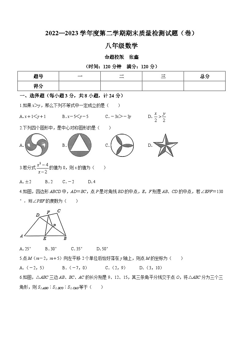 陕西省宝鸡市陈仓区2022-2023学年八年级下学期6月期末数学试题第1页