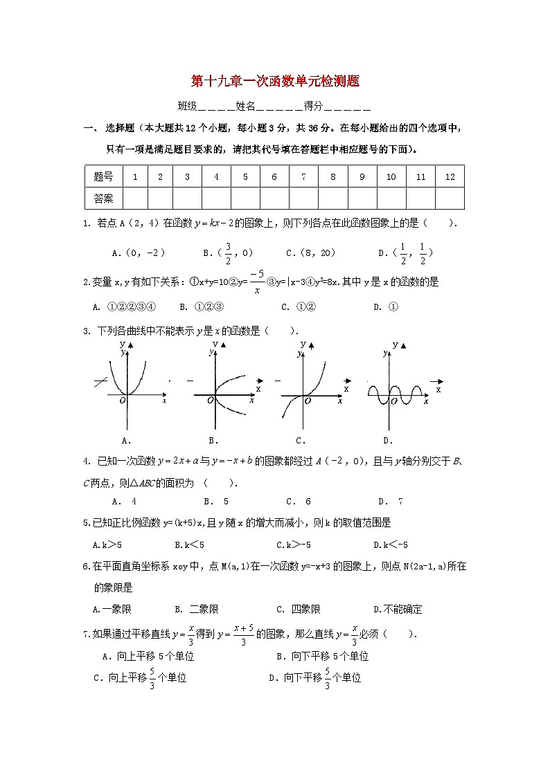 2023八年级数学下册第十九章一次函数测试题新版新人教版第1页