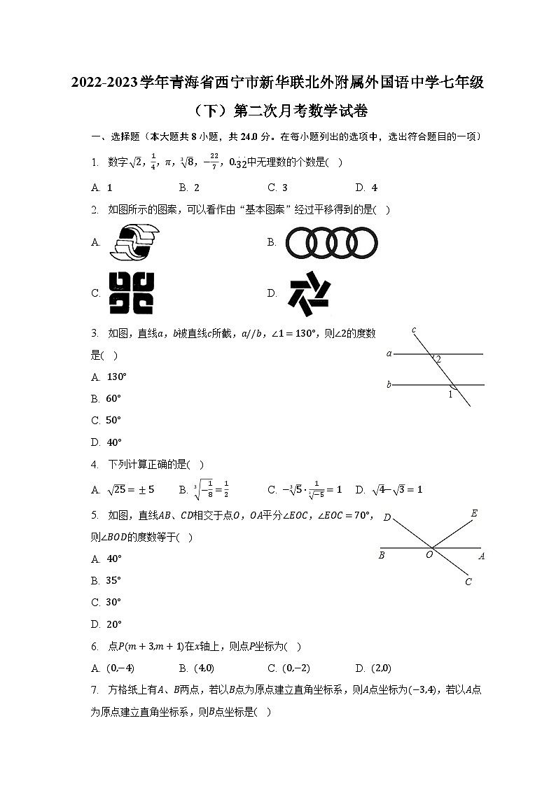 2022-2023学年青海省西宁市新华联北外附属外国语中学七年级(下)第二次月考数学试卷(含解析)第1页