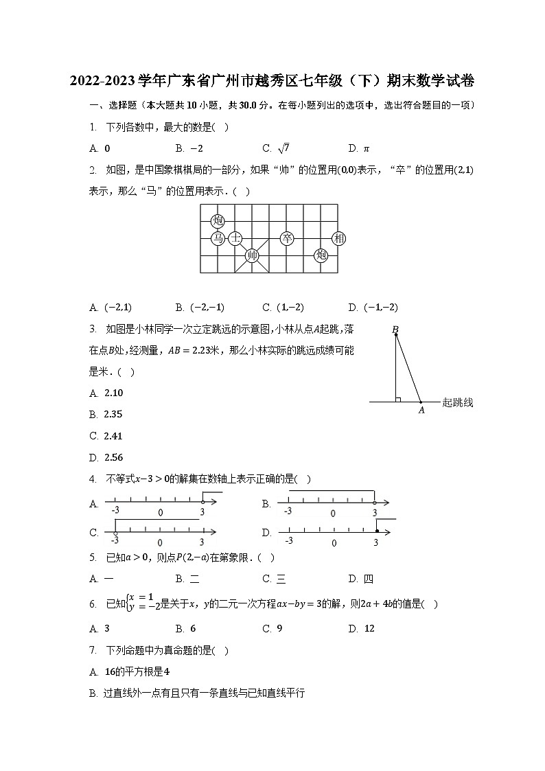 2022-2023学年广东省广州市越秀区七年级(下)期末数学试卷(含解析)第1页