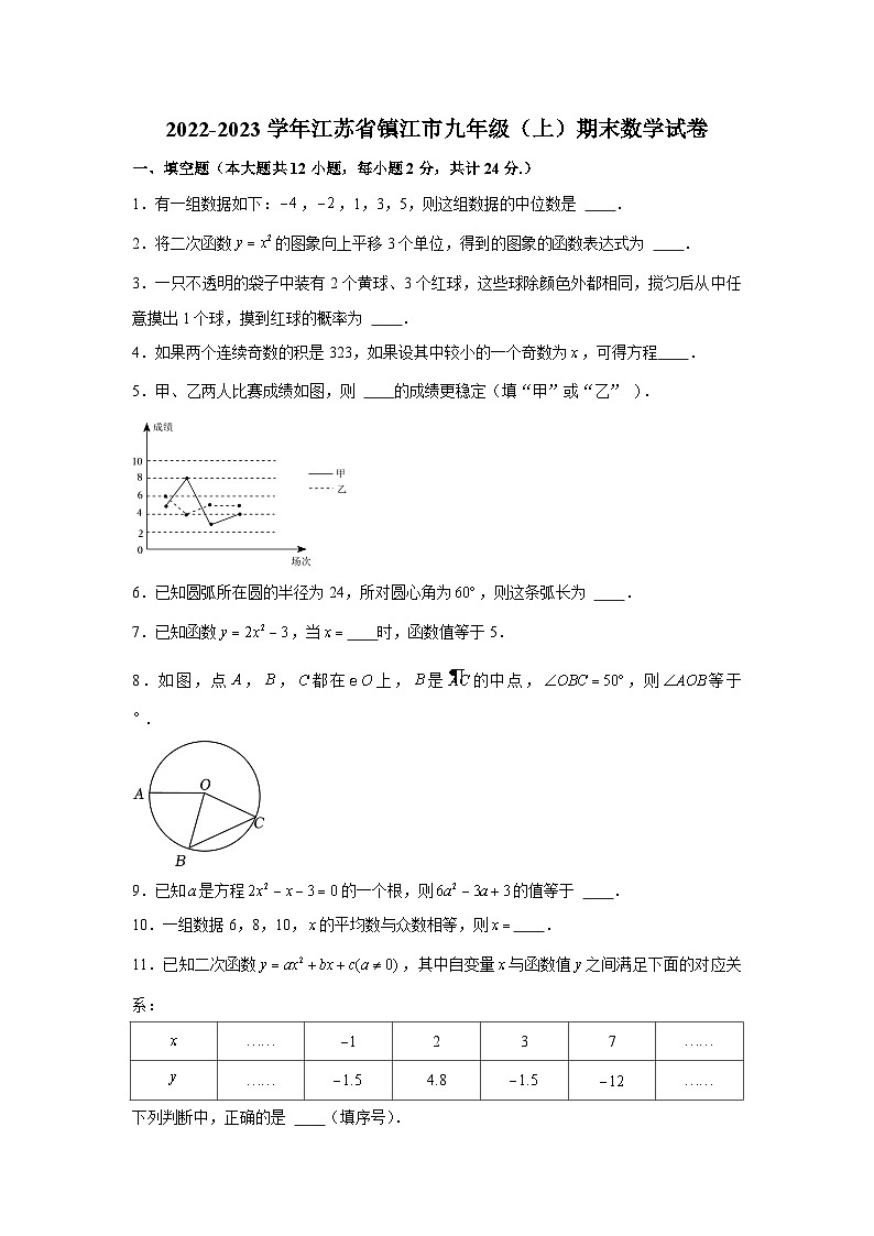 2022-2023学年江苏省镇江市九年级(上)期末数学试卷01