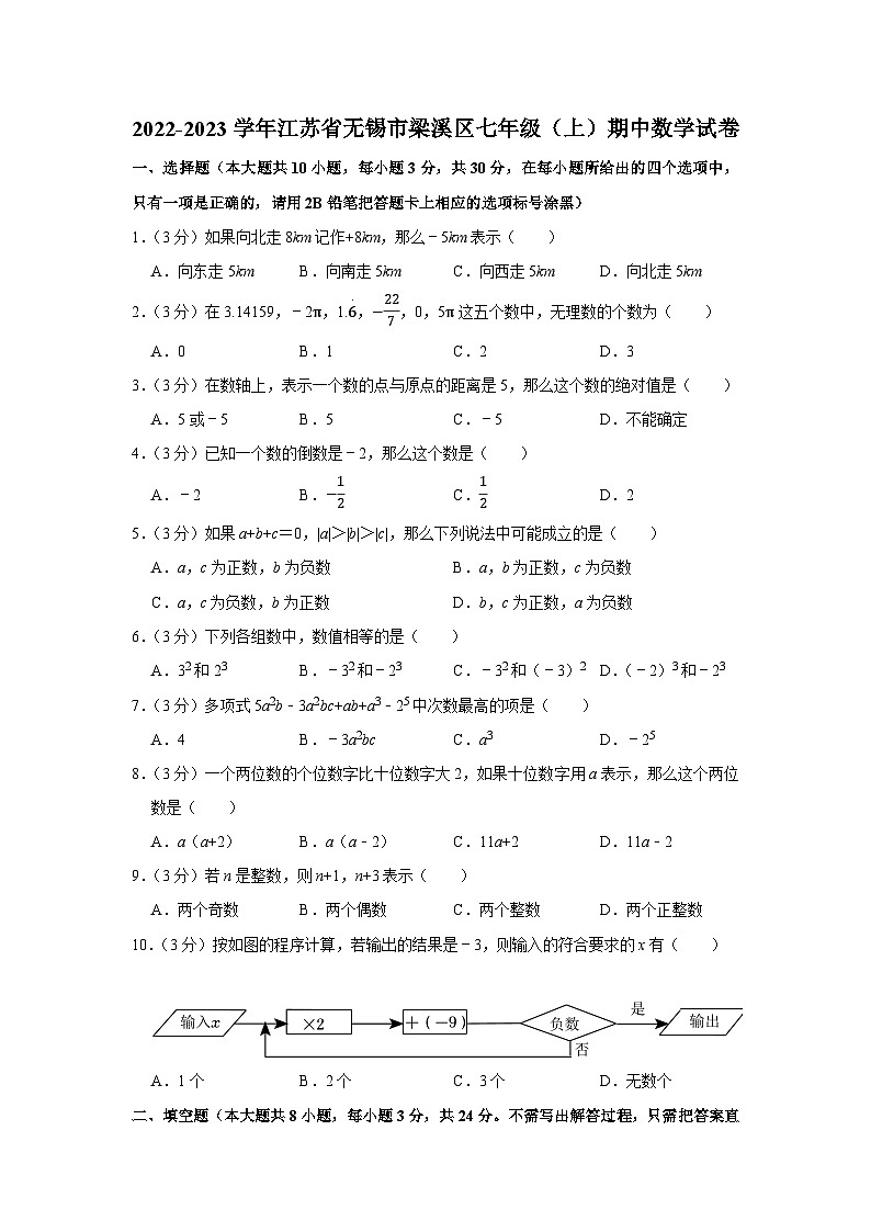 2022-2023学年江苏省无锡市梁溪区七年级(上)期中数学试卷第1页