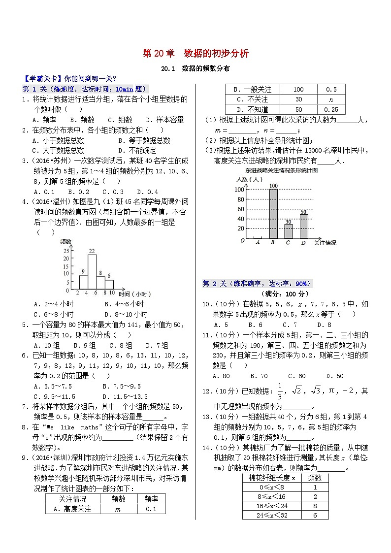 2023八年级数学下册第20章数据的初步分析20.1数据的频数分布同步练习新版沪科版第1页
