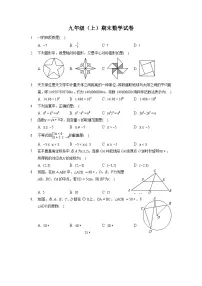 九年级数学上册期末试题