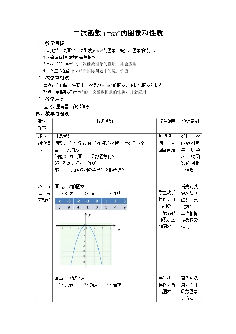 22.1.2《二次函数y=ax2图象和性质》教案--人教版数学九上01