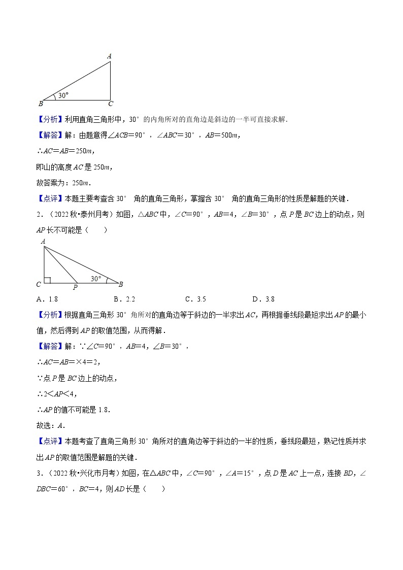 第08讲 含30°角的直角三角形与斜边上的中线-2023年新八年级数学暑假精品课（苏科版） 试卷02