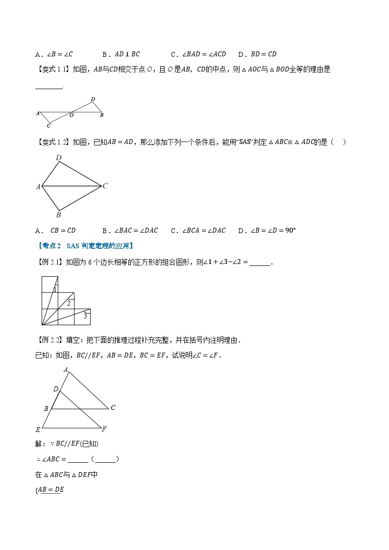 第06讲 SAS，ASA证全等-2023-2024学年新八年级数学暑假精品课（人教版） 试卷02