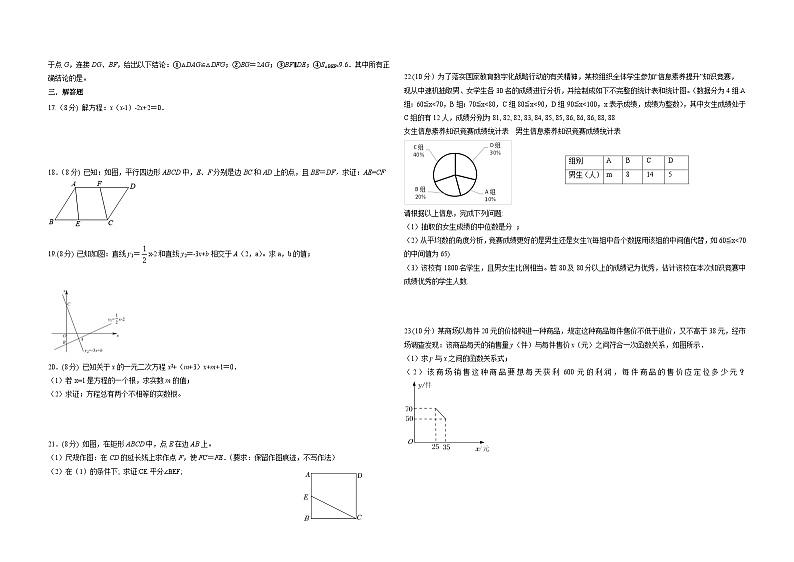 福建省莆田哲理中学2022-2023学年八年级下学期期末考试数学试题(含答案)02