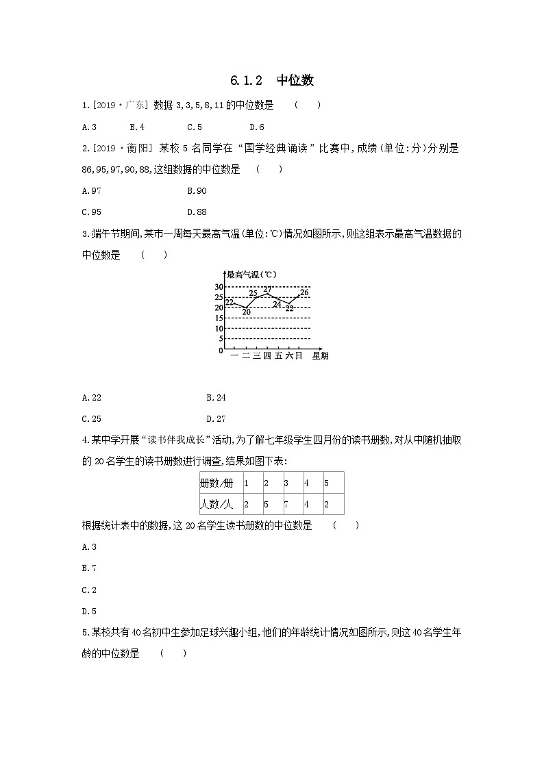 七年级数学下册第6章数据的分析6.1平均数中位数众数6.1.2中位数课时练习(附答案湘教版七下)01