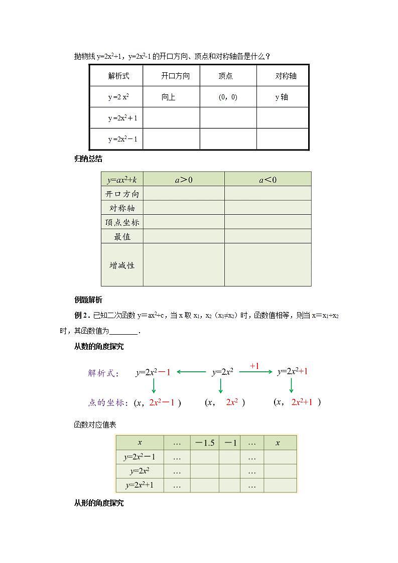 22.1.3.1 二次函数y=ax2+k的图象和性质  课件+教案+分层练习+预习案02