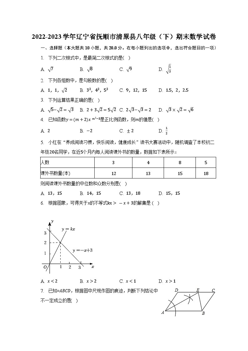2022-2023学年辽宁省抚顺市清原县八年级(下)期末数学试卷(含解析)第1页