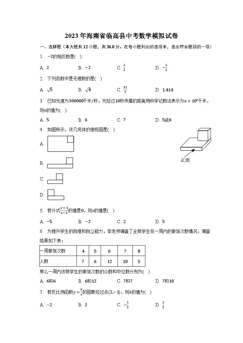 2023年海南省临高县中考数学模拟试卷(含解析)第1页