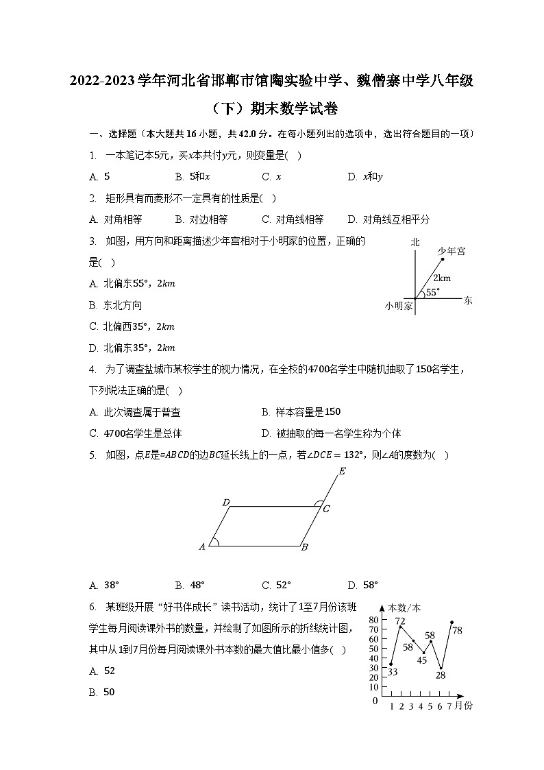 2022-2023学年河北省邯郸市馆陶实验中学、魏僧寨中学八年级(下)期末数学试卷(含解析)01