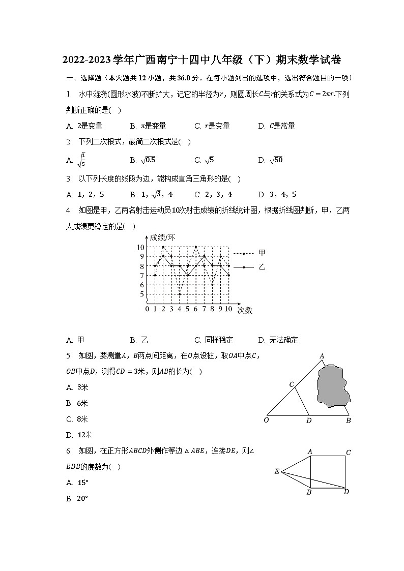 广西南宁市第十四中学2022-2023学年八年级下学期期末数学试卷(含答案)第1页