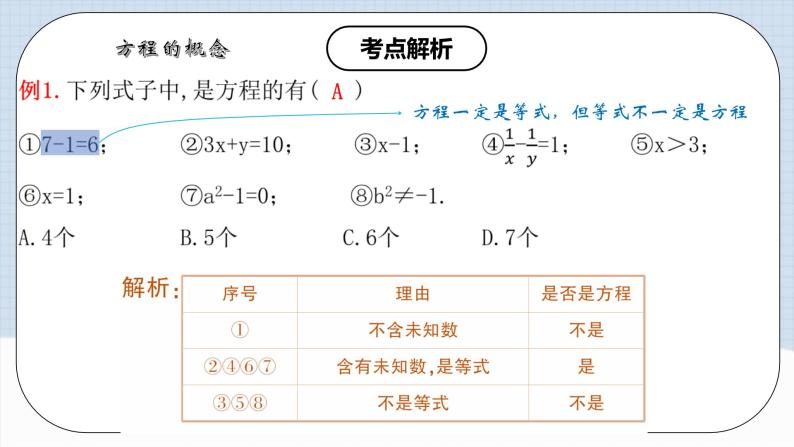 人教版初中数学七年级上册 3.1.1 一元一次方程 课件+教案+导学案+分层作业（含教师学生版）07