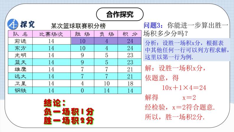 人教版初中数学七年级上册 3.4.3 实际问题与一元一次方程(三)球赛积分问题 课件+教案+导学案+分层作业（含教师学生版）07