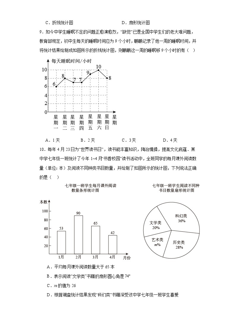 5.3用统计图描述数据同步练习-沪科版数学七年级上册03