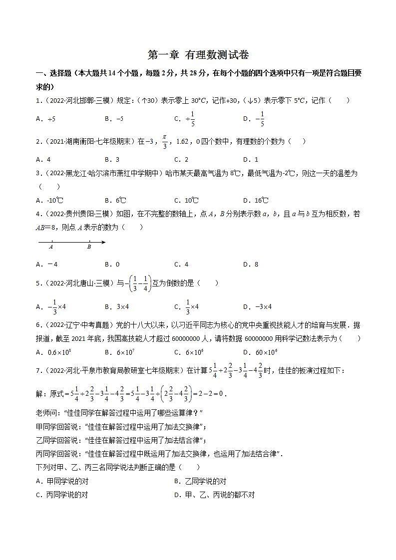 第一章 有理数(单元测试)(学生版)(人教版)第1页