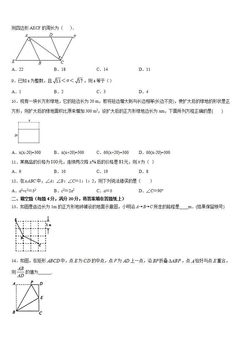 2022-2023学年安徽省合肥市长丰县数学七下期末学业质量监测试题含答案第3页