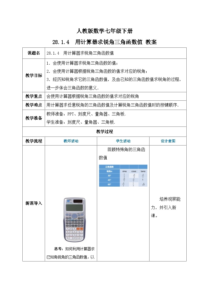 【原创精品】人教版数学九年级下册 28.1.4《用计算器求锐角三角函数值》(课件PPT+预习案+教案+分层练习)01