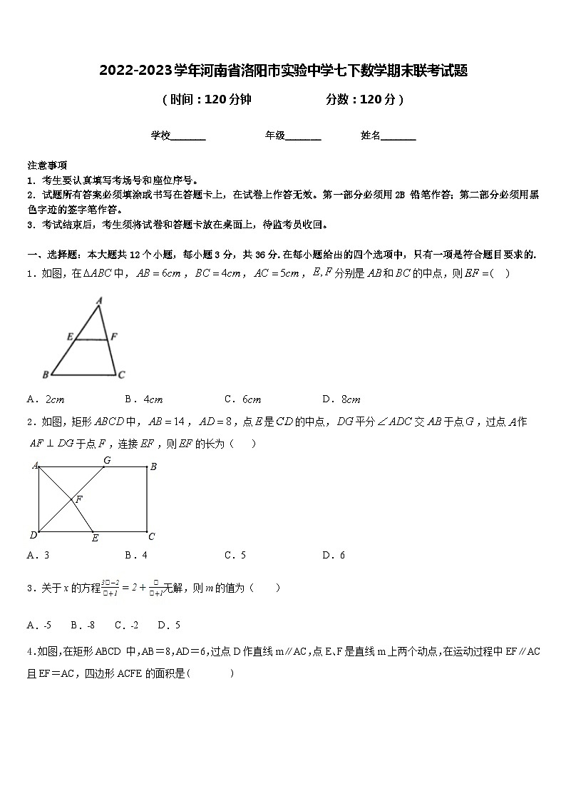 2022-2023学年河南省洛阳市实验中学七下数学期末联考试题含答案01