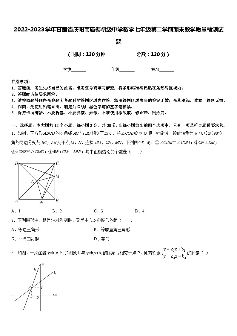 2022-2023学年甘肃省庆阳市庙渠初级中学数学七年级第二学期期末教学质量检测试题含答案01