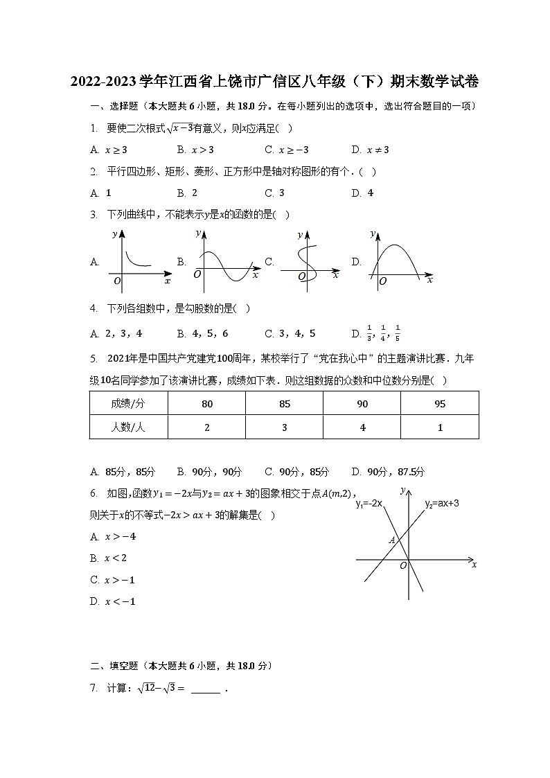 2022-2023学年江西省上饶市广信区八年级(下)期末数学试卷(含解析)第1页