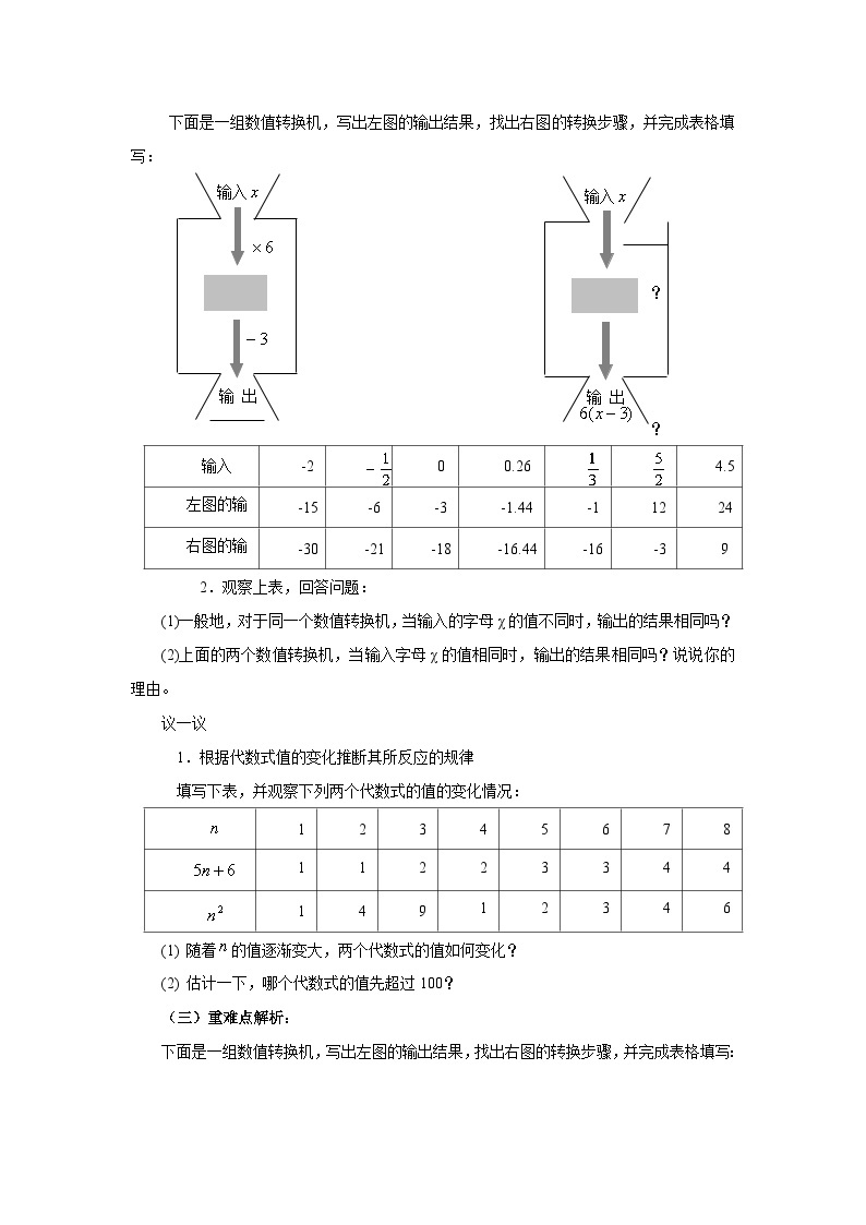 【同步教案】北师大版数学七年级上册--3.2.2代数式  教案02