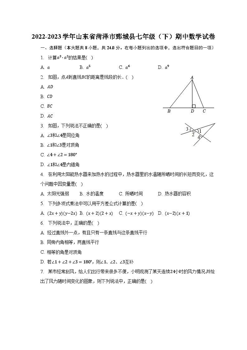 2022-2023学年山东省菏泽市鄄城县七年级(下)期中数学试卷(含解析)01