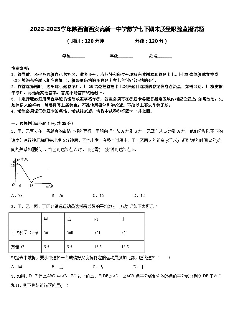 2022-2023学年陕西省西安高新一中学数学七下期末质量跟踪监视试题含答案第1页
